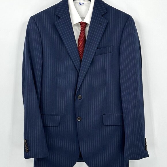 STAFFORD 2 piece suit separates pinstripe navy blue 100% wool classic 42L 36W - Picture 2 of 15